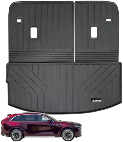 Large Cargo Liners with Backrest Mat for 2024 2025 Mazda CX90 CX-90 7&8 Seats(Not for 6 Seats), TPE All Weather Protection Trunk Mat with Velcro Rear Seats Backrest by ASINRI