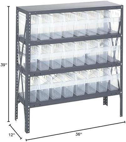 Quantum Storage Systems 1239-SB801CL Solid Heavy Duty 4 Shelves 24 Store-MAX Clear Bins 39" H x 36" W x 12" D - Image 2