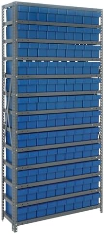 Quantum Storage Systems 1275-501BL Solid Heavy Duty 13 Shelves 108 Super Tuff Euro Blue Bins 75" H x 36" W x 12" D by QuantumStorageSystems
