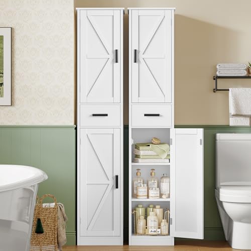 TEENFON 67 Tall Bathroom Cabinet with 6 Shelves & 1 Drawer, Narrow Storage Cabinet with Adjustable Shelves, Silm Cabinet for Living Room, Kitchen, White - Image 4
