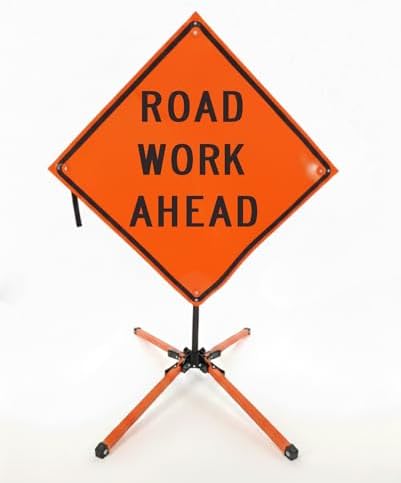 Traffic Roll-Up Sign Kit with Stand – Collapsible Safety Sign & Heavy-Duty Portable Stand, High Visibility, Easy Setup (Road Work Ahead, Non-reflective) by EASTERNMETALSIGNSANDSAFETY