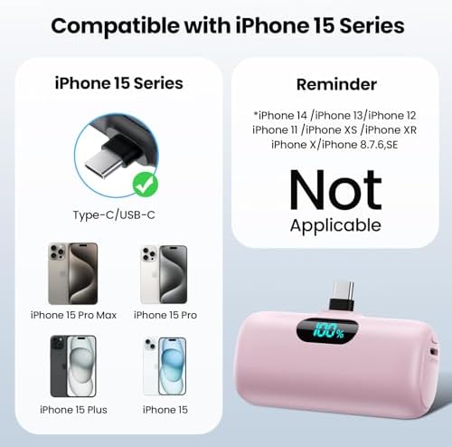 Mini Portable Charger USB C Power Bank,Upgraded 5000mAh PD Fast Charging Battery Pack Built-in USB-C Connector Travel Essential for iPhone17/17Pro/17Pro Max/Air/16 Plus/16Pro Max/15 Series,Android etc - Image 2