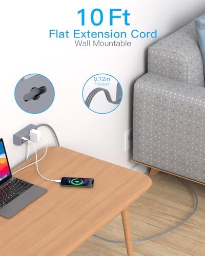 One Beat 10Ft Extension Cord with Multiple Outlets,Flat Plug Power Strip - Image 2