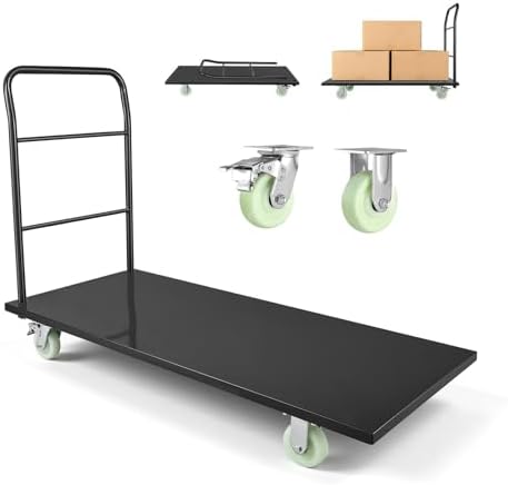 VEVOR 2000 LBS Heavy Duty Platform Truck, Upgraded Version with Larger Deck (60" x 28"), Industrial Steel Flatbed Cart with Swivel Wheels, Push Cart Dolly for Warehouse/Garage/Moving/Garden by VEVOR