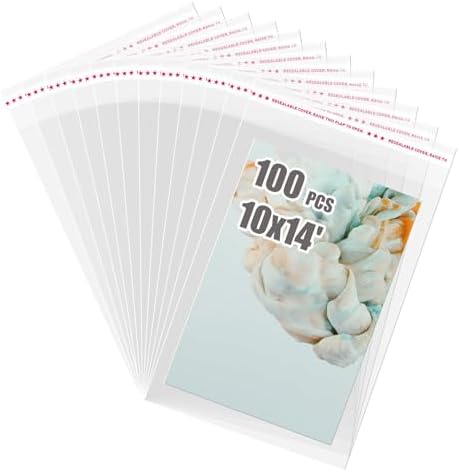 Egofine Self Sealing Cellophane Bags 100 PCS Clear Resealable Sleeves Bags for 10x14 Photo Mats (Bag Size: 10x14 inches) by Egofine
