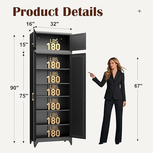 SteeLoong 90" Metal Storage Cabinet with Doors and 5 Adjustable Shelves - Image 3