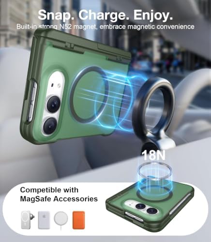 Temdan Magnetic for iPhone Duo Case Ultra Fold with Hidden Stand, Green - Image 5