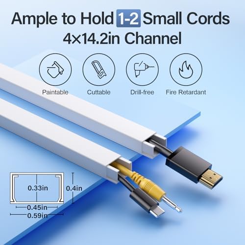 Delamu 56.7in Cord Hider, Cord Covers for 1-2 Wires on Wall, One-Cord Cable Hider, Easy Install Wire Hider Wire Covers for Cords on Wall, Cable Cover Raceway to Hide Wires Along Wall, W0.59 H0.4in - Image 2