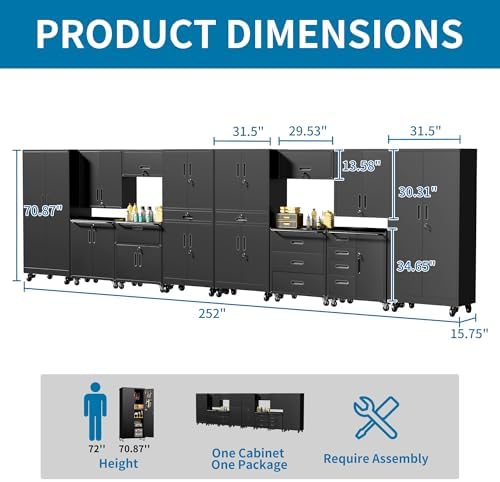 Black Garage Storage Cabinets System 12PCS Workshop Set with Drawers Locking Heavy Duty Rolling Cart with Adjustable Shelves Garage Tool Workbench Cabinets, 12pcs13 - Image 2
