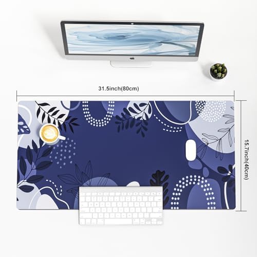 Colorful Star Large Mouse Pad, Botanical Desk Mat Office Supplies, Waterproof Faux Leather Big Gaming Mousepad, Blue Tropical Plants Desk Pad Home Office Décor Accessories 31.5" x 15.7" - Image 3