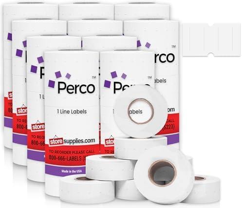 Perco 1 Line White Labels - 80,000 Blank Price and Date Gun Labels for Perco Lite, X, Plus and Pro 1 Line Price and Date Guns- 80 Rolls, 10 Sleeves - Made in USA by Perco