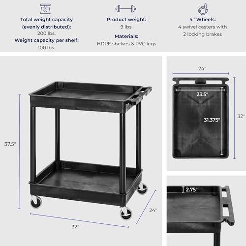 Stand Steady Tubstr Large 2 Shelf Utility Cart Supports Up to 200 lbs - Heavy Duty Deep Tub Cart, Rolling Storage Cart & Tool Cart for School, Office, Warehouse (32 x 24in) - Image 6