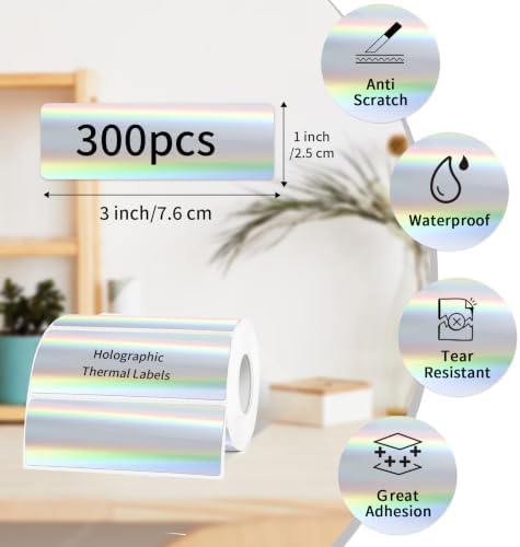 1 * 3Inch Holographic Thermal Labels, Direct Thermal Stickers, Printable Labels for DIY Logo Design, QR Code, Name Tag, Price Tag & Packaging, 300Pcs/Roll - Image 3