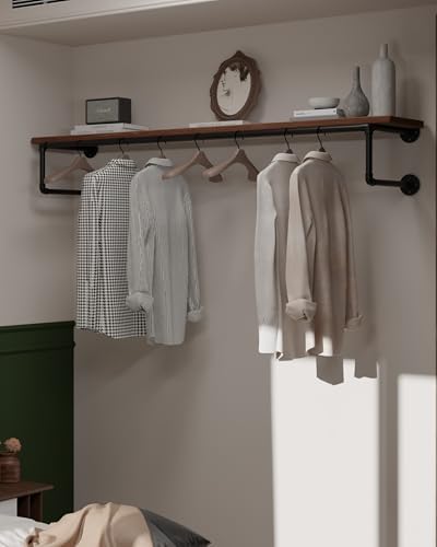 Clothes Rack 60in, Wall Mounted Garment Racks with Real Wood Shelf, Heavy Duty Hanging Clothes Rack, Multi-Purpose Hanging Rod, Space-Saving Closet Storage by INDUSTRIALSHELVESDESIGN