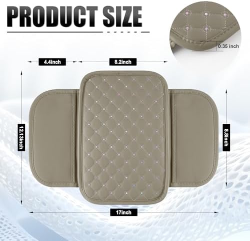 SINGARO Bling Center Console Arm Rest Cover for Car, Middle Console Armrest Storage Box Cover, Interior Bling Car Accessories for Women and Man Gifts Interior Sets (Beige) - Image 3