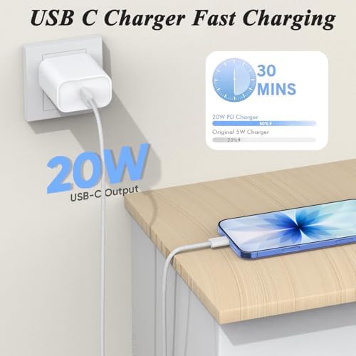 Fast Charging for iPhone 17 Pro Max Charger,2Pack 20W USB C Wall Charger Plug Block with Type C Charging Woven Cable for iPhone 17/17 Pro/Air/16 Pro Max/16 Pro/16 Plus/16E/15 Pro Max/iPad Pro/Air/Mini - Image 2