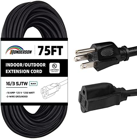 75 Ft Black Outdoor Extension Cord, 16 Gauge Heavy Duty Power Cord by HONDERSON