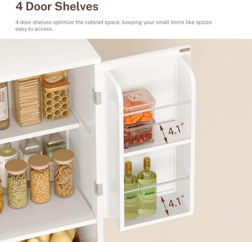 Kitchen Pantry Cabinet with 2 Drawers &4 Door Shelves, Tall Storage Cabinet - Image 6