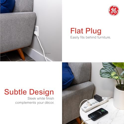 GE Surge Protector Power Strip,20 Ft Extension Cord,6 Outlet Extender,800 Joules,Flat Plug,Twist-to-Close Safety Covers,ETL Listed,White,50770 (Pack of 8) - Image 4