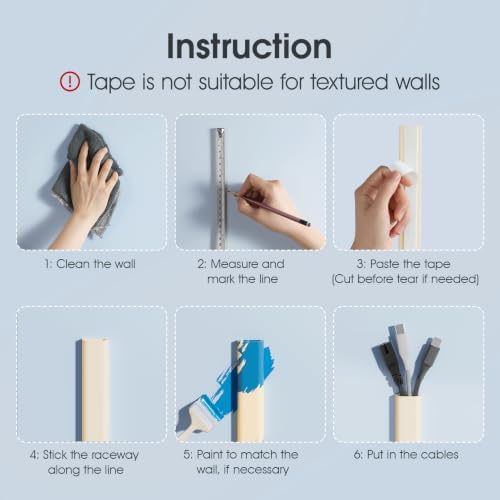 Wire Covers for 2 Cords TV on Wall, 47in Paintable Cable Hider, Medium Cable Management Kit, Cord Hiding for Wall Beige, W0.95in H0.47in - Image 3