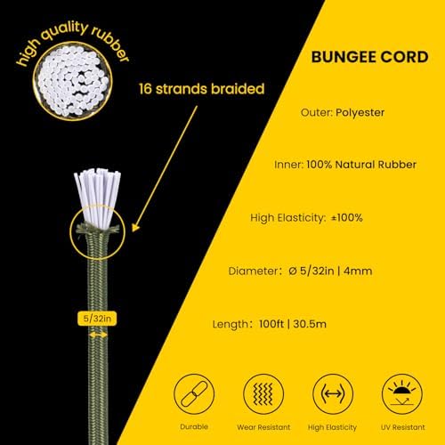 Brotree Bungee Cords 5/32" x 100ft Elastic Shock Cord 100% Stretch Cord - Image 3