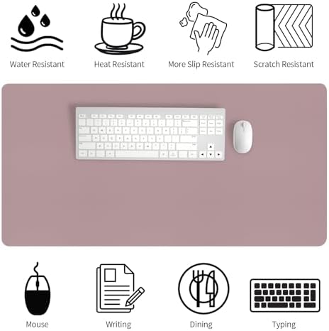 Bloss Pink Desk Mat, Large Mouse Pad, Non-Slip Desk Protector Mat, Leather Desk Blotter, Waterproof Desk Pad for Make Up Desk/31.5×15.7 Inch - Image 3