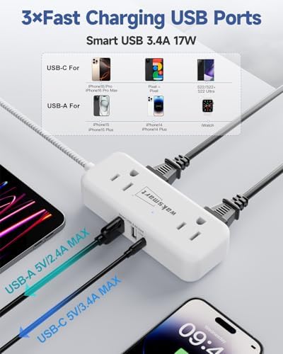 Flat Plug 15 Extension Cord with 4 AC Outlets - Image 5