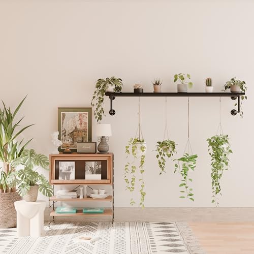 Clothes Rack 60in, Wall Mounted Garment Racks with Black Solid Wood Shelf, Heavy Duty Hanging Clothes Rack, Multi-Purpose Hanging Rod, Space-Saving Closet Storage - Image 4