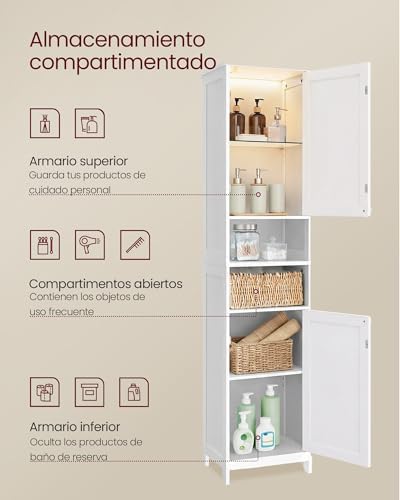 VASAGLE Tall Storage Cabinet with Lights, Slim, 15.7" W, Cloud White - Image 5