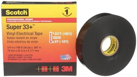 3M Scotch Super 33+ Electrical Tape - 3/4 in x 36 yds, Black, 1 Roll by 3MIndustrial