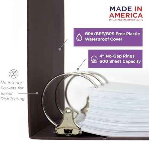 Carstens 4-Inch Heavy Duty 3-Ring Binder - Side Opening, Plum, Durable Plastic, Precision No-Gap Rings, Waterproof Cover, No Pockets, Holds 600 Letter Sheets, BPA-Free Made in USA (1841-3R) - Image 2