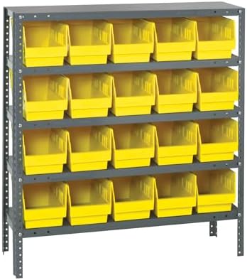 Quantum Storage Systems 1239-202YL Store More Steel Shelving Unit with 6" Shelf Bins, 12" D x 36" W x 39" H, Yellow by QuantumStorageSystems