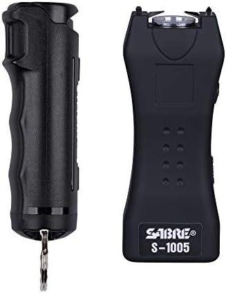 SABRE Pepper Spray & 2‑in‑1 Stun Gun with Flashlight Self Defense Kit – Fast Flip Top 10‑Second Safety Spray with Finger Grip & Keychain – Rechargeable Stun Gun, 1.60 µC Charge, 120‑Lumen LED Light by SABRE
