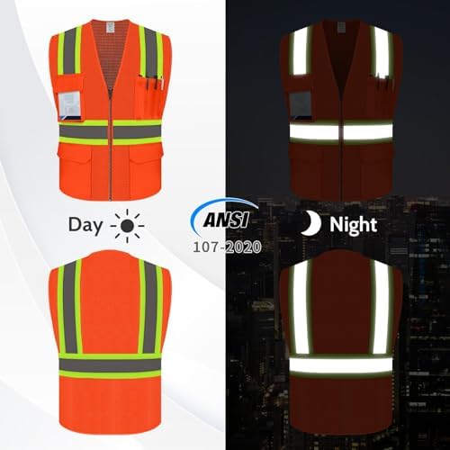 Safety Vest with Pockets, Hi Vis Construction Vest, Orange, S - Image 2