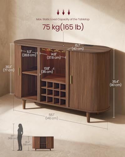 VASAGLE Storage Cabinet, Sideboard with LED Lights and Power Strip - Image 2