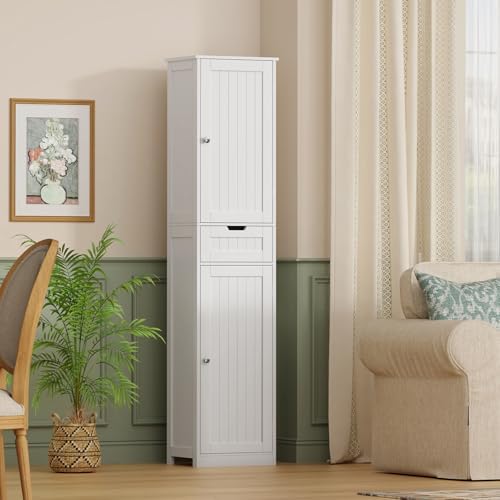 TEENFON 66.9" H Tall Bathroom Cabinet with 2 Doors & 1 Drawer, Narrow Bathroom Storage Cabinet with Adjustable Shelves, for Living Room, Entryway, Kitchen, White - Image 2