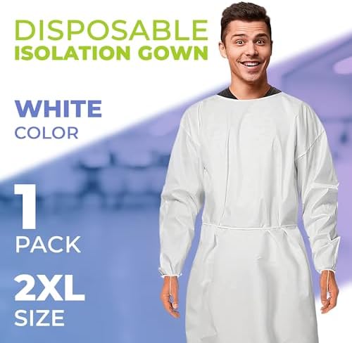 AMZ Medical Supply Disposable Isolation Gown, 2X-Large, White Microporous 50 GSM, Elastic Wrists, Thumb Loops, Waist and Neck Ties, No Pockets, Unisex Fit - Image 2