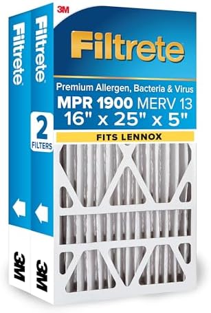 Filtrete 16x25x5 Air Filter, Fits Lennox, MERV 13, MPR 1900, 2 HVAC Filters by Filtrete