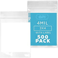 3" x 4" Zip Bags, 500 Pack, 4 Mil Heavy Duty, Write with White Block, GPI by GPI