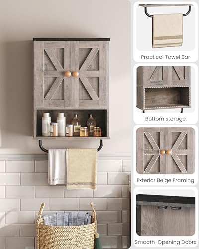 CHOEZON Bathroom Wall Cabinet, Medicine Cabinet with Open Partition and Towel Bar, Rustic Storage Cabinet with Open and Hidden Storage Space, for Bathroom, Living Room, Greige and Charcoal Black - Image 6