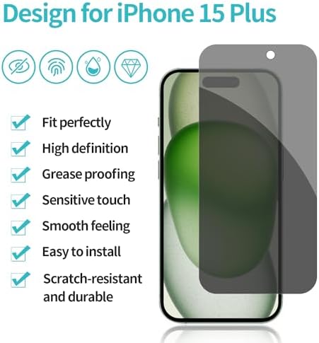 PEHAEL for iPhone 15 Plus Privacy Screen Protector+Camera Lens Protector - Image 2