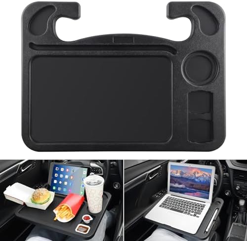 JUSTTOP 4 In 1 Car Steering Wheel Desk for Laptop,Versatile Upgraded Car Seat Tray, Spacious Steering Wheel Table With Tablet Holder and Dual Sauce Racks,Steering Wheel Under Table Console (Large) by JUSTTOP