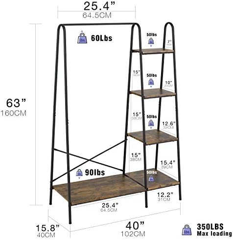 Finnhomy Rustic Clothes Rack, Clothing Rack for Hanging Clothes Heavy Duty Garment Rack with 5 Wood Shelves Freestanding Portable Closet Organizer for Bedroom/Entryway/Boutiques，Matte Black - Image 3