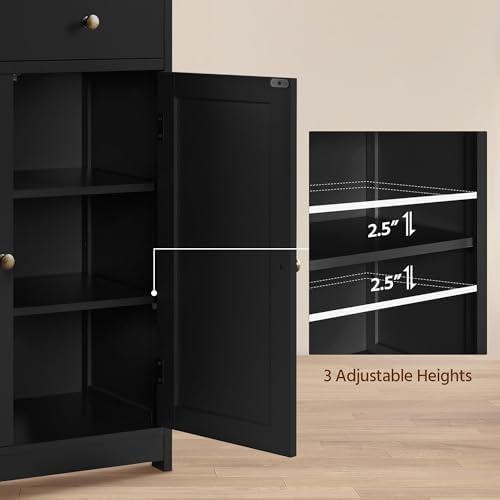 Yaheetech Small Bathroom Storage Cabinet with Drawer and 2 Doors, Black - Image 5