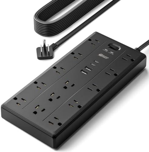 SUPERDANNY 15Ft Extension Cord with Multiple Outlets, Flat Plug Power Strip by SUPERDANNY