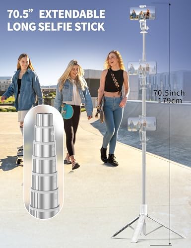 71" Selfie Stick, Smartphone Tripod Stand All-in-1 with Remote, Travel Tripod for iPhone, Extendable Cell Phone Tripods for Selfie/Video Recording/Photo/Live Stream/Vlog - Image 3
