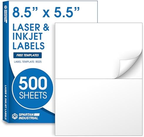 8.5" X 5.5" Matte White Printable Half Sheet Shipping Labels by SpartanIndustrial