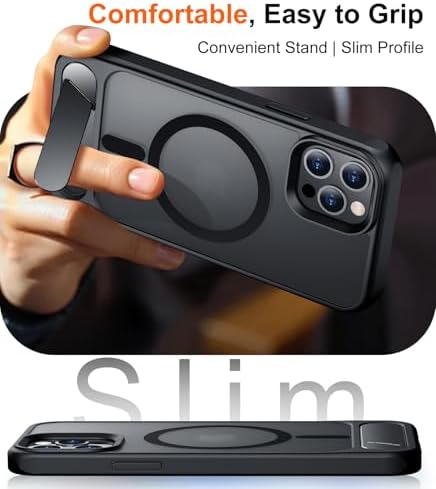 Temdan Magnetic Compatible with iPhone 12 Case & iPhone 12 Pro Case, [Built-in Invisible Kickstand][Compatible with MagSafe][Military Grade Shockproof] Slim Translucent Matte Phone Case 6.1" - Image 6