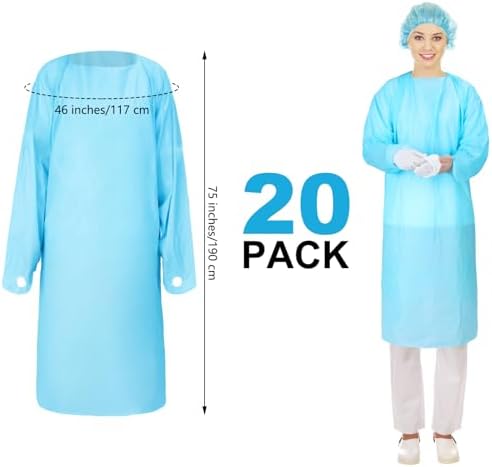 TrelaCo 20 Pack Disposable Isolation Gowns PPE Gown Set with Sleeves,Blue - Image 2