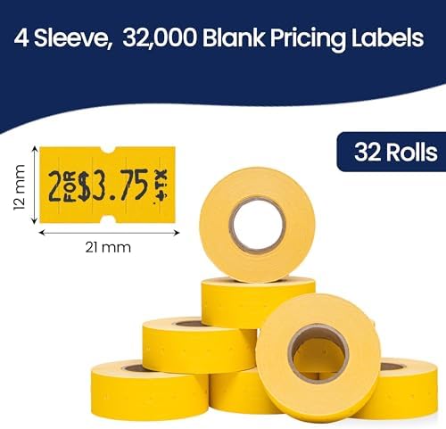 Perco 1 Line Price and Date Guns Yellow Labels - 32 Rolls, 4 Sleeves - Image 3